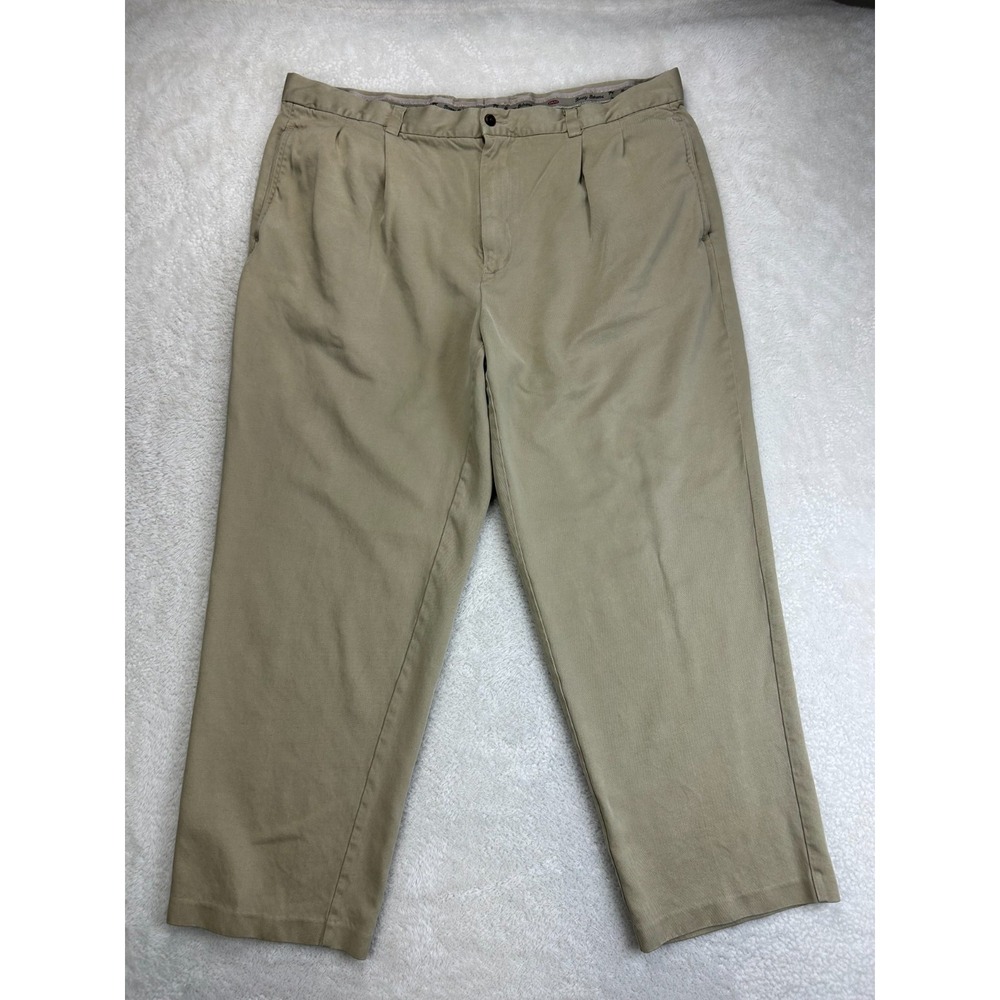 Tommy Bahama Chino Pants Mens 42x30 Khaki Pleated 100% Silk Relaxed Straight Leg
